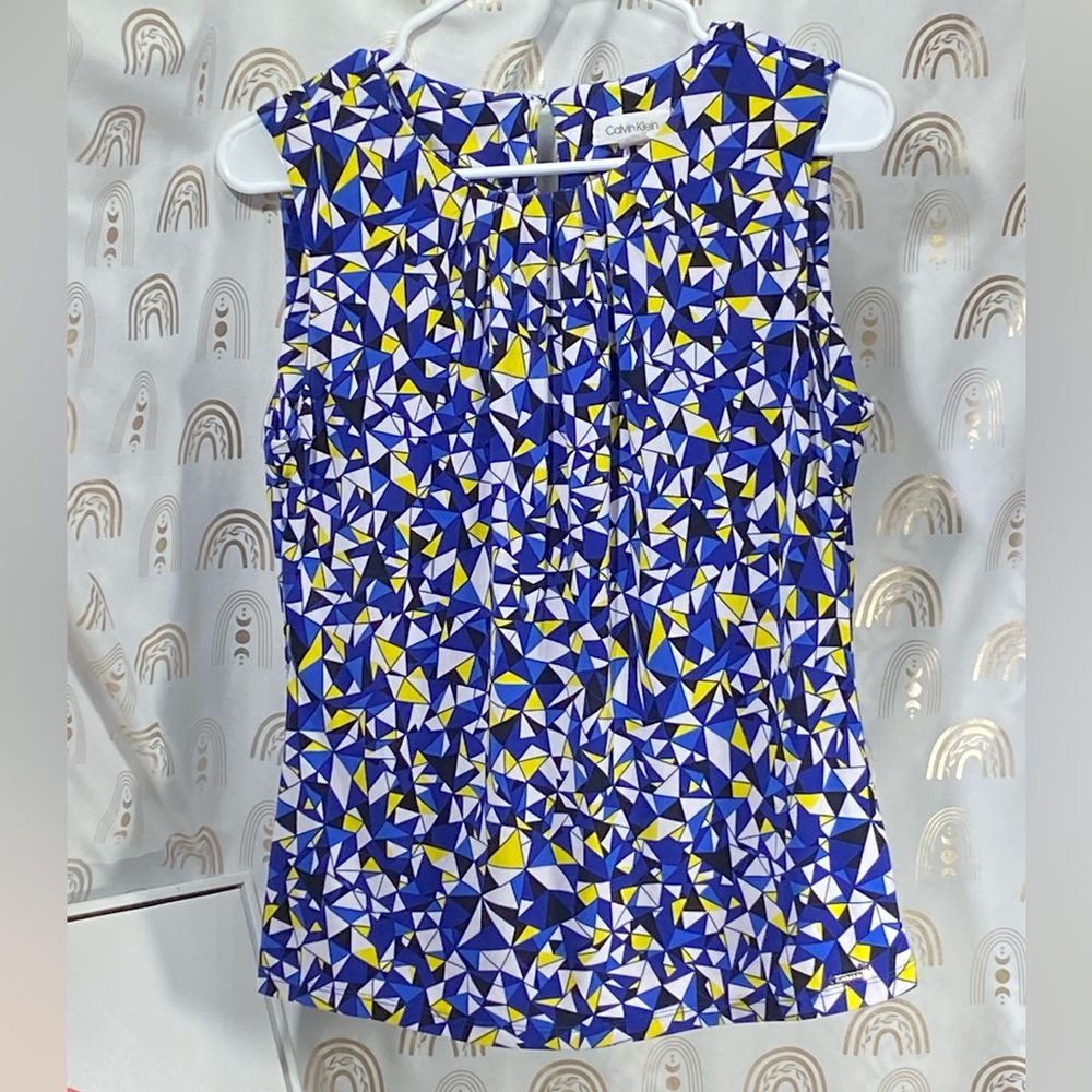 Calvin Klein Blue and Yellow Geometric Top